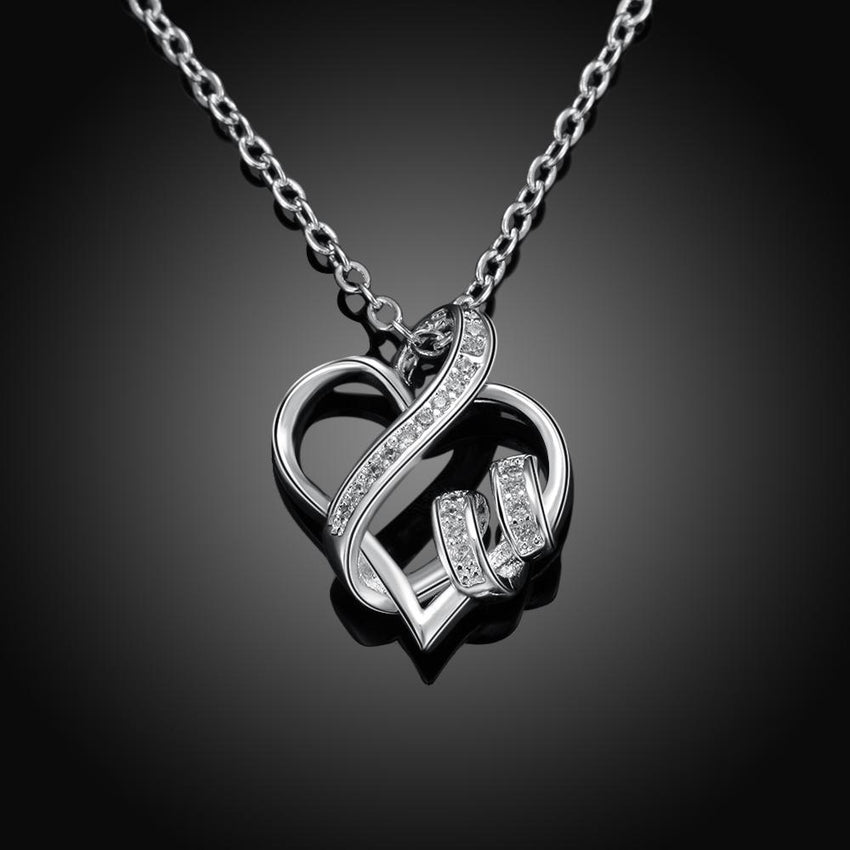 Intertwined Hearts Necklace with Swarovski Elements in 18K White Gold