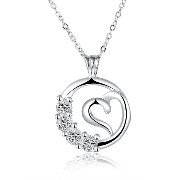 Curved Heart Pendant Swarovski Elements Necklace in 18K White Gold