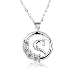 Curved Heart Pendant Swarovski Elements Necklace in 18K White Gold