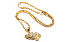 Classic Diamond Created Iced Out Praying Hands  Necklace