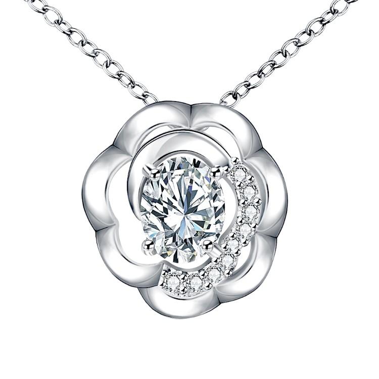 White Swarovski Elements Clover Shaped Pav'e White Gold Necklace