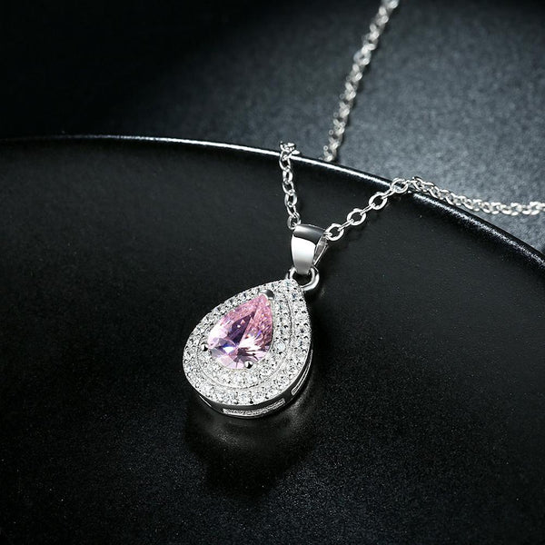 Pink Sapphire Swarovski Elements Teardrop Necklace