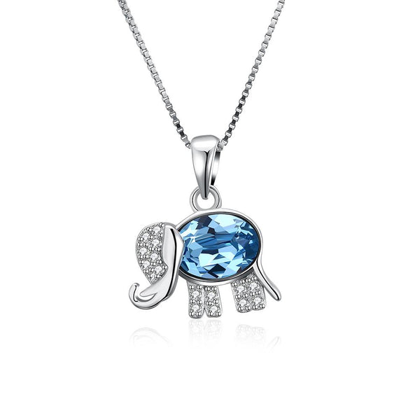 Sterling Silver Blue Swarovski Thai Elephant Necklace