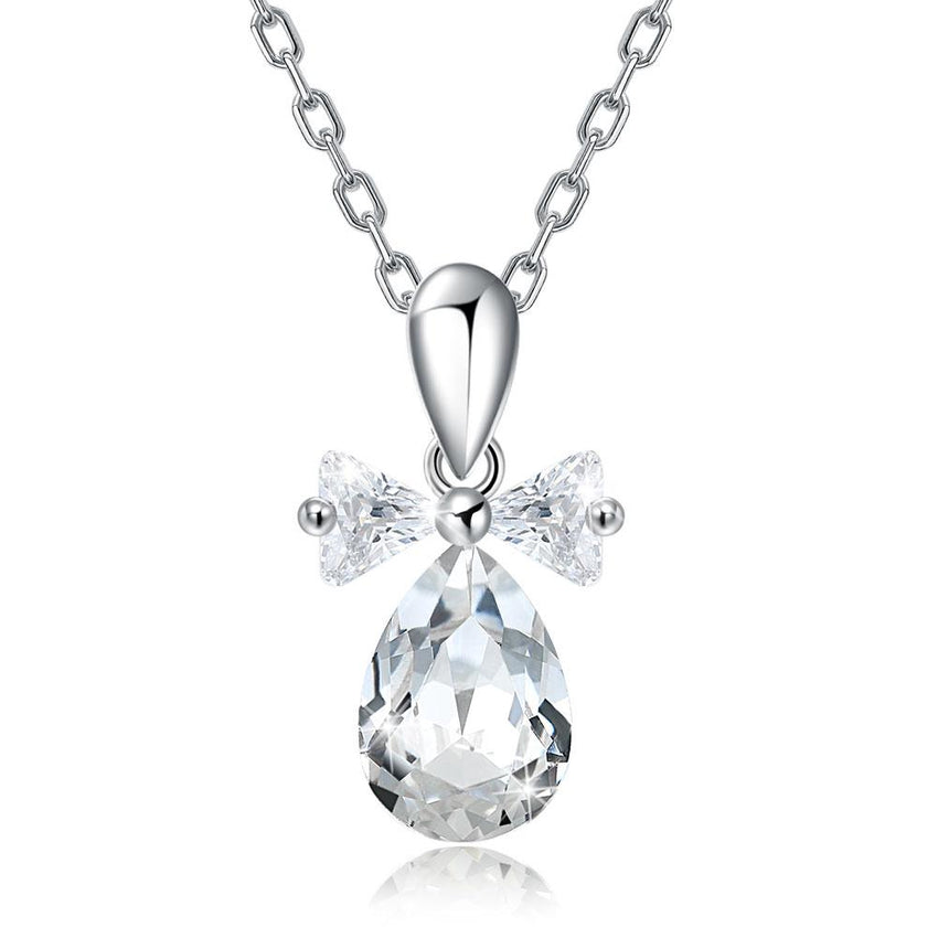 White Topaz Sterling Silver Swarovski Crystal Teardrop Necklace