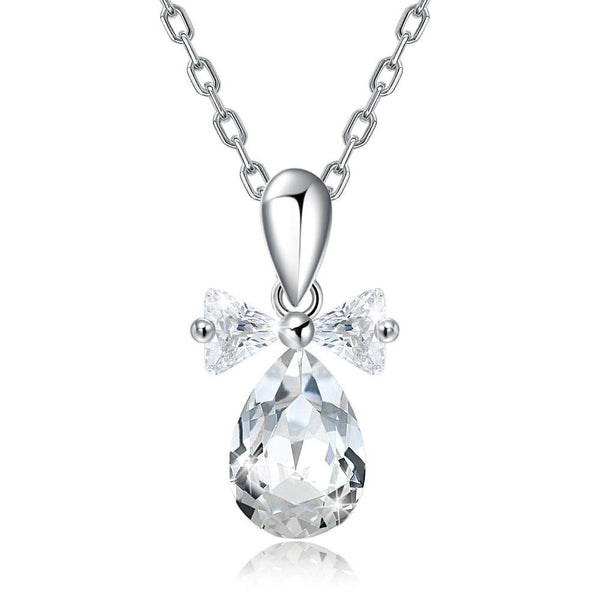 White Topaz Sterling Silver Swarovski Crystal Teardrop Necklace