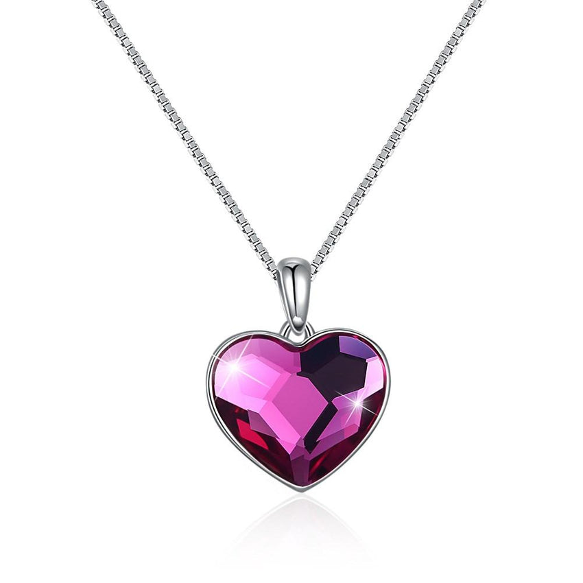 Pink Topaz Sterling Silver Swarovski Crystal Heart Necklace