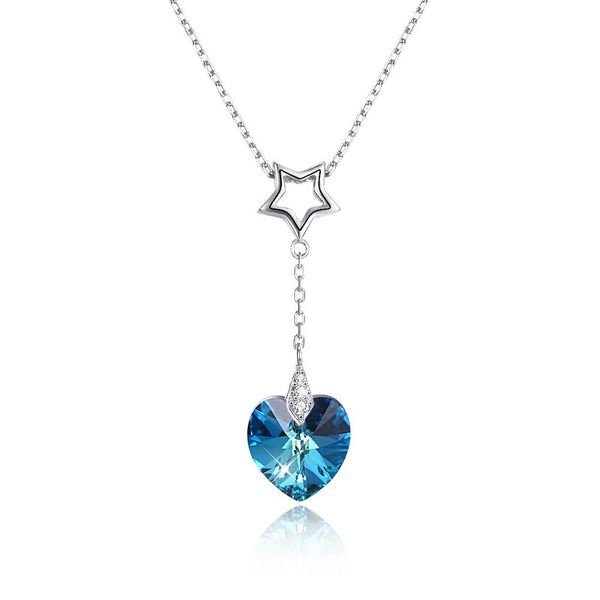 Sapphire Heart Sterling Silver Swarovski CrystalNecklace