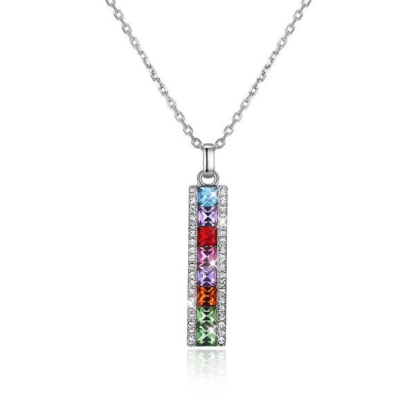 Rainbow Drop Bar Sterling Silver Swarovski Crystal Necklace