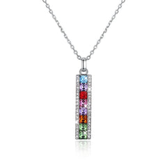 Rainbow Drop Bar Sterling Silver Swarovski Crystal Necklace