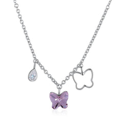 Pink Butterfly Stone Sterling Silver Swarovski Crystal Necklace