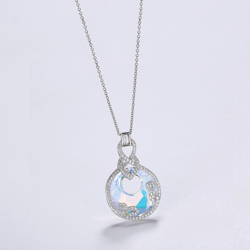 5.00 CT Aurora Borealis Stone Sterling Silver Swarovski Crystal Disc Necklace