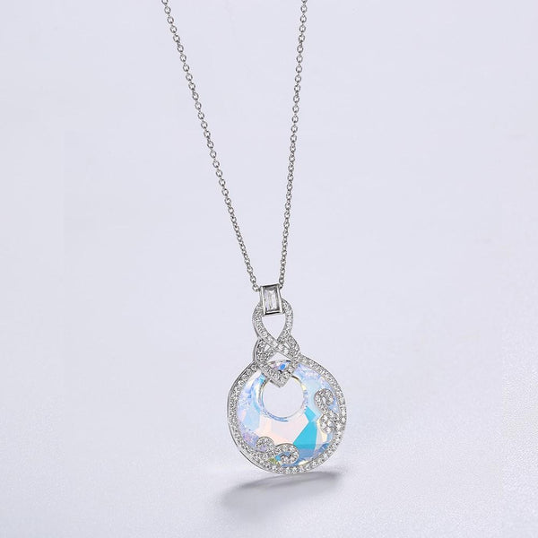 5.00 CT Aurora Borealis Stone Sterling Silver Swarovski Crystal Disc Necklace