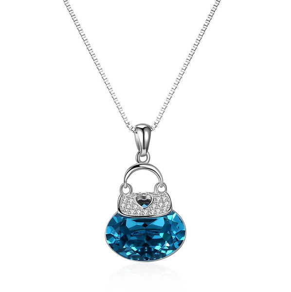 Blue Drop Necklace in Sterling Silver with Swarovski Crystals