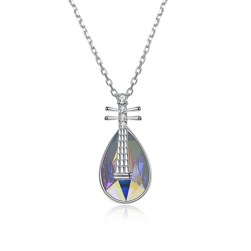 5.00 CT Aurora Borealis Stone Sterling Silver Swarovski Crystal Teardrop Necklace