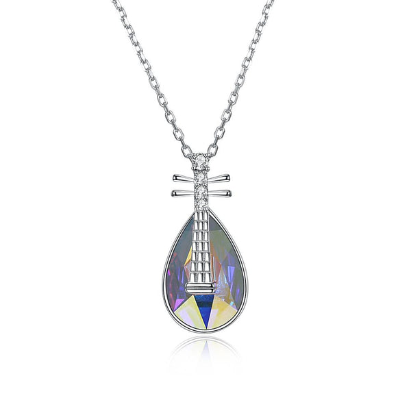 5.00 CT Aurora Borealis Stone Sterling Silver Swarovski Crystal Teardrop Necklace