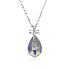 5.00 CT Aurora Borealis Stone Sterling Silver Swarovski Crystal Teardrop Necklace