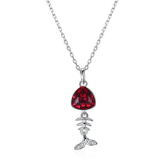5.00 CT Ruby Stone Sterling Silver Swarovski Crystal Fish Necklace