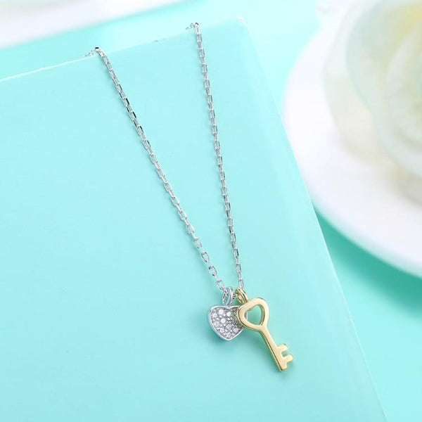 Swarovski Crystal 18K Gold over Sterling Silver Lock My Heart Necklace