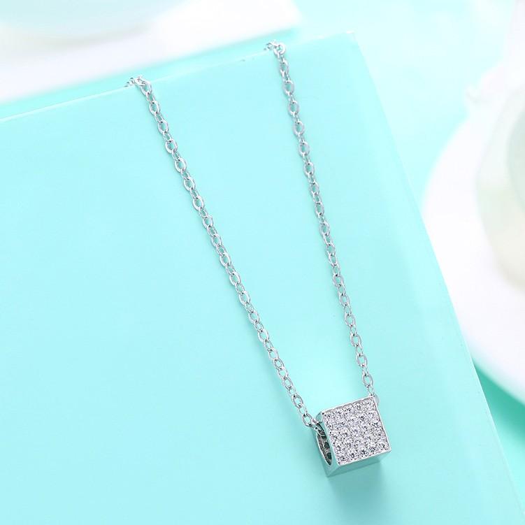 Swarovski Crystal 18K White Gold over Sterling Silver Pave Rectangle Necklace