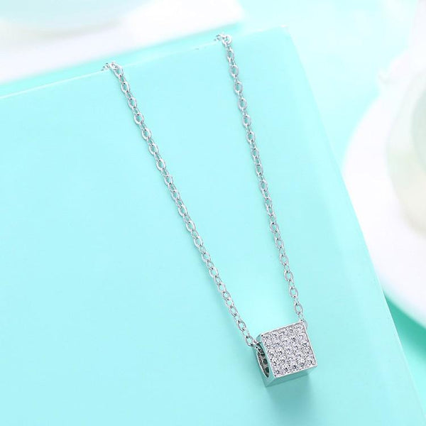 Swarovski Crystal 18K White Gold over Sterling Silver Pave Rectangle Necklace