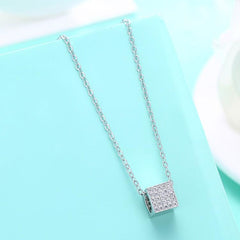 Swarovski Crystal 18K White Gold over Sterling Silver Pave Rectangle Necklace