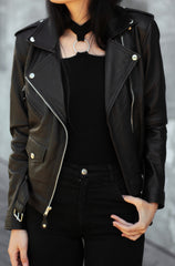 Women Black Handmade Leather Jacket