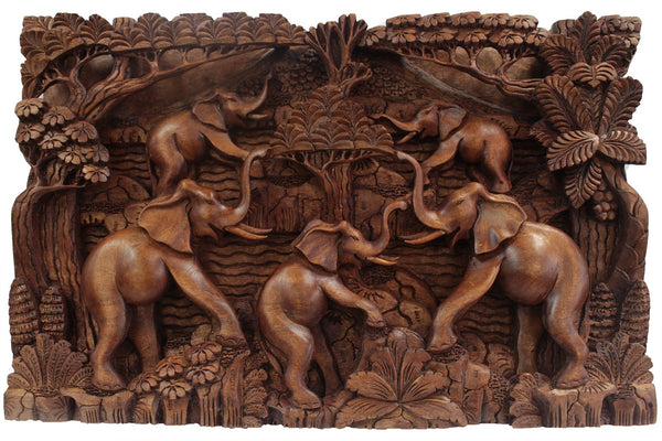 Balinese Fine Woodcraft The Elephants And The Volcano