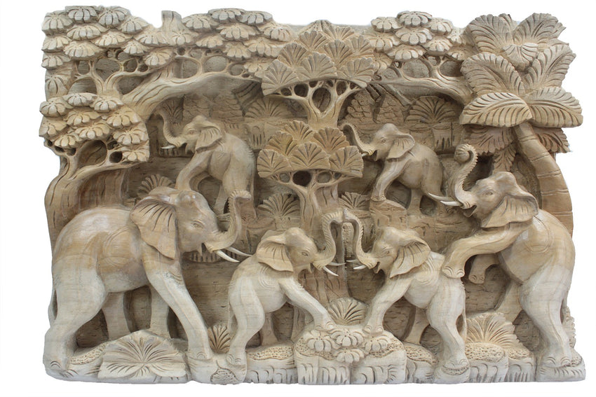 Balinese Fine Woodcraft The Elephants And The Volcano (Natural Color)