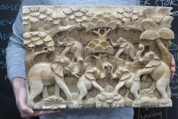 Balinese Fine Woodcraft The Elephants And The Volcano (Natural Color)