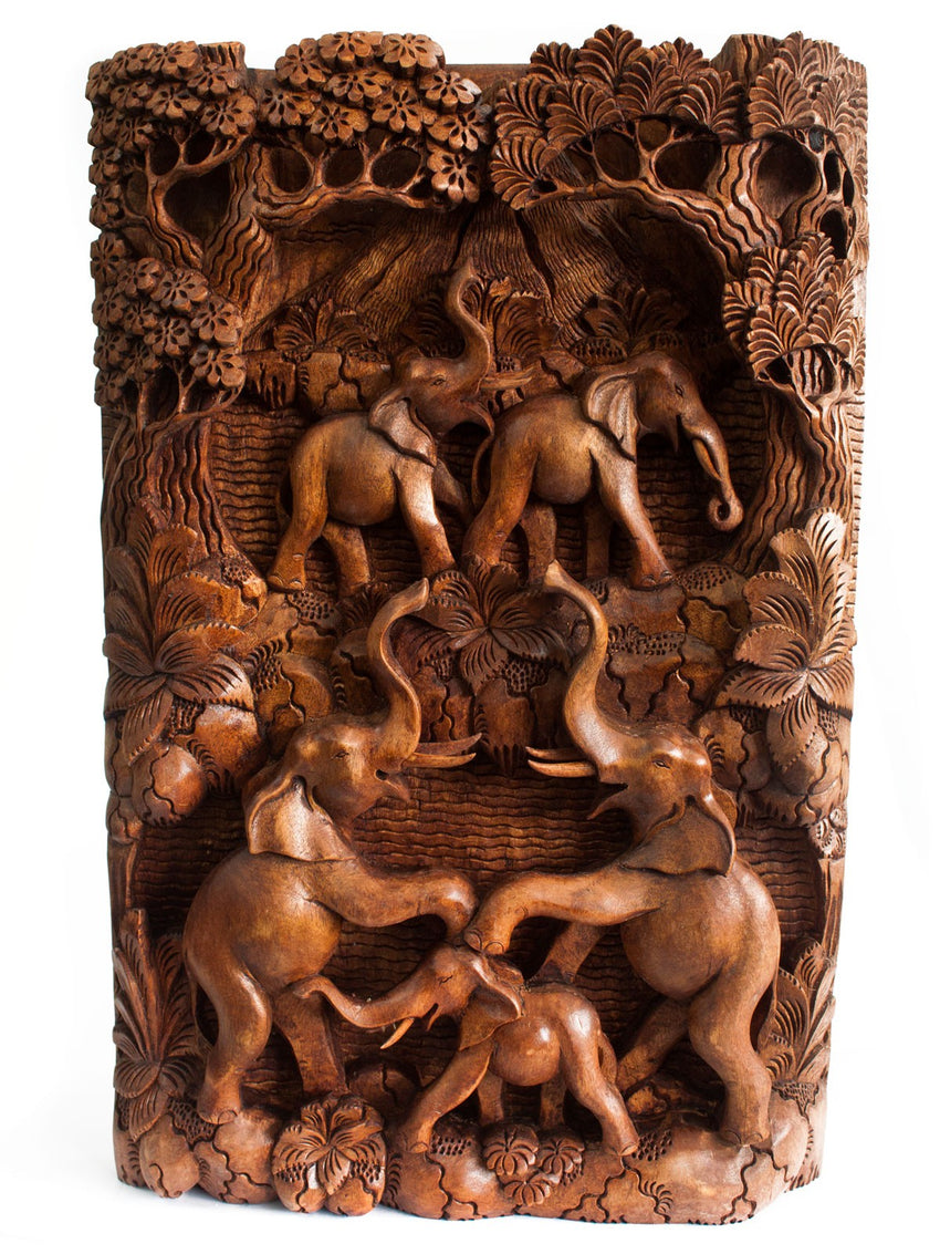 Balinese Fine Woodcraft The Elephants And The Volcano (Portrait)