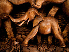 Balinese Fine Woodcraft The Elephants And The Volcano (Portrait)