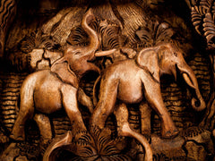 Balinese Fine Woodcraft The Elephants And The Volcano (Portrait)