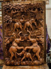 Balinese Fine Woodcraft The Elephants And The Volcano (Portrait)