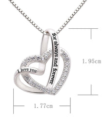 Swarovski Crystals I Love you for always and forever - Pave Heart  Necklace