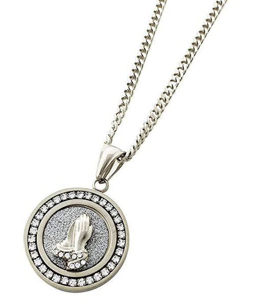 Pave Praying Hands Necklace with Swarovski Crystals in 18K White Gold Plated