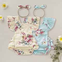 Cute Floral Baby Rompers Set with Headband