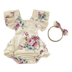 Cute Floral Baby Rompers Set with Headband