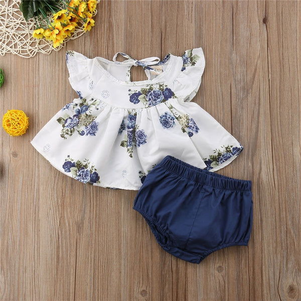 Summer Floral Round Neck Tops For Baby Girl