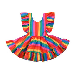 Summer Sleeveless Rainbow Striped Dress For Baby Girl