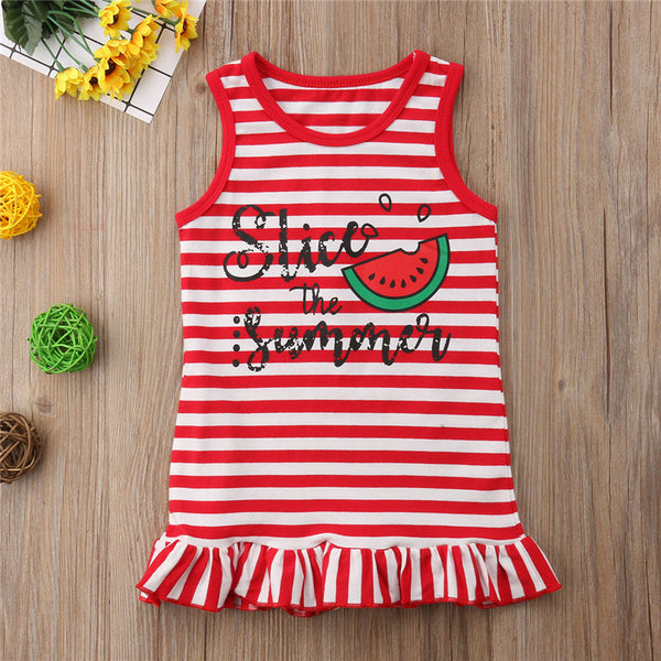 Sleeveless Red Striped Ruffle Sundress