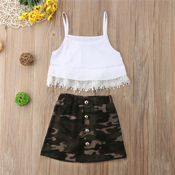 Summer Camouflage Skirt And Top Set