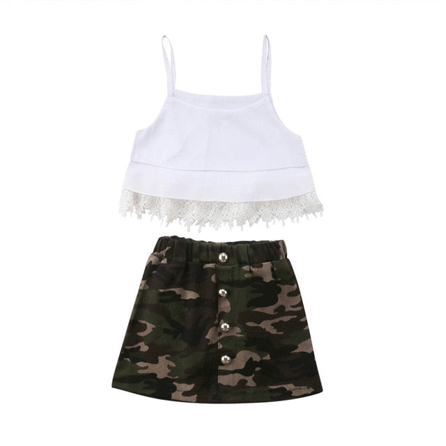 Summer Camouflage Skirt And Top Set