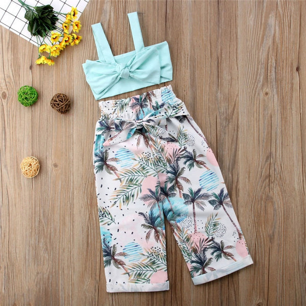 Cute Sleeveless Summer Crop And Tops Pants Set