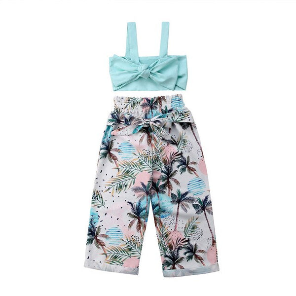 Cute Sleeveless Summer Crop And Tops Pants Set