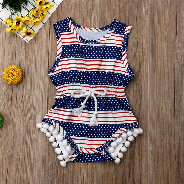 4th of July Theme Sleeveless Striped Baby Jumpsuit