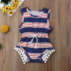 4th of July Theme Sleeveless Striped Baby Jumpsuit