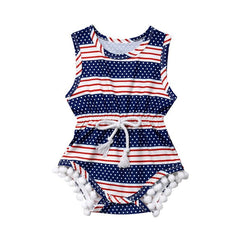 4th of July Theme Sleeveless Striped Baby Jumpsuit